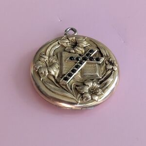Victorian Locket With Lilies And Cross Gold Filled Art  Noveau
